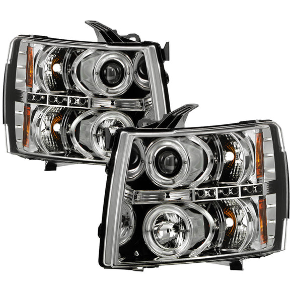 Spyder Chevy Silverado 1500 07-13 Projector Headlights LED Halo LED Chrm PRO-YD-CS07-HL-C