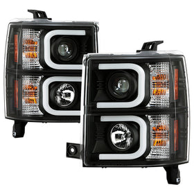 Spyder Chevy Silverado 1500 14-16 Projector Headlights Light Bar DRL Blk PRO-YD-CS14-LBDRL-BK