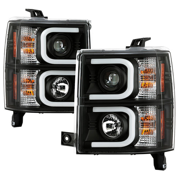 Spyder Chevy Silverado 1500 14-16 Projector Headlights Light Bar DRL Blk PRO-YD-CS14-LBDRL-BK