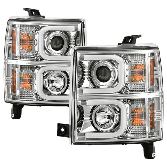 Spyder Chevy Silverado 1500 14-16 Projector Headlights Light Bar DRL Chrm PRO-YD-CS14-LBDRL-C