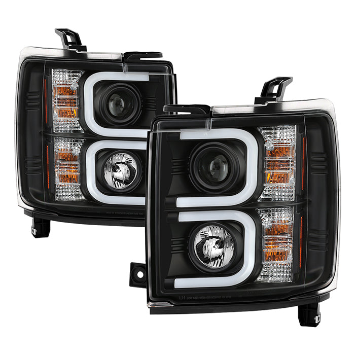 Spyder Chevy Silverado 2014-16 2500 HD Projector Headlights Light Bar DRL Blk PRO-YD-CSHD14-LBDRL-BK