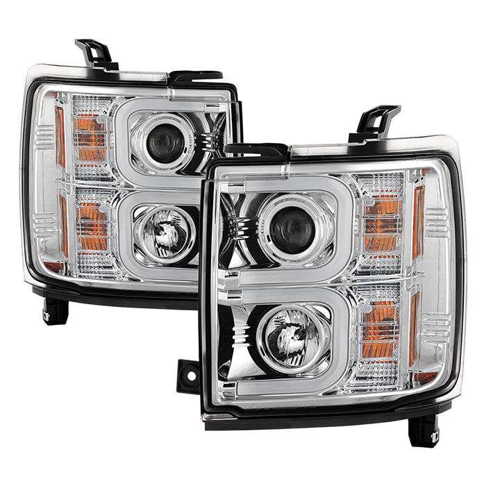 Spyder Chevy Silverado 2014-16 2500 HD Projector Headlights Light Bar DRL Chrm PRO-YD-CSHD14-LBDRL-C