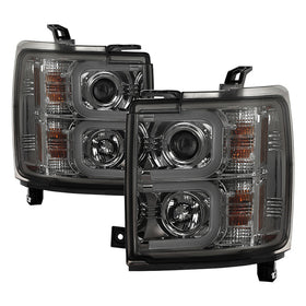 Spyder Chevy Silverado 14-16 2500 HD Projector Headlights Light Bar DRL Smke PRO-YD-CSHD14-LBDRL-SM