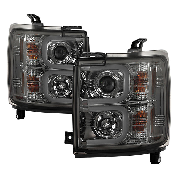 Spyder Chevy Silverado 14-16 2500 HD Projector Headlights Light Bar DRL Smke PRO-YD-CSHD14-LBDRL-SM