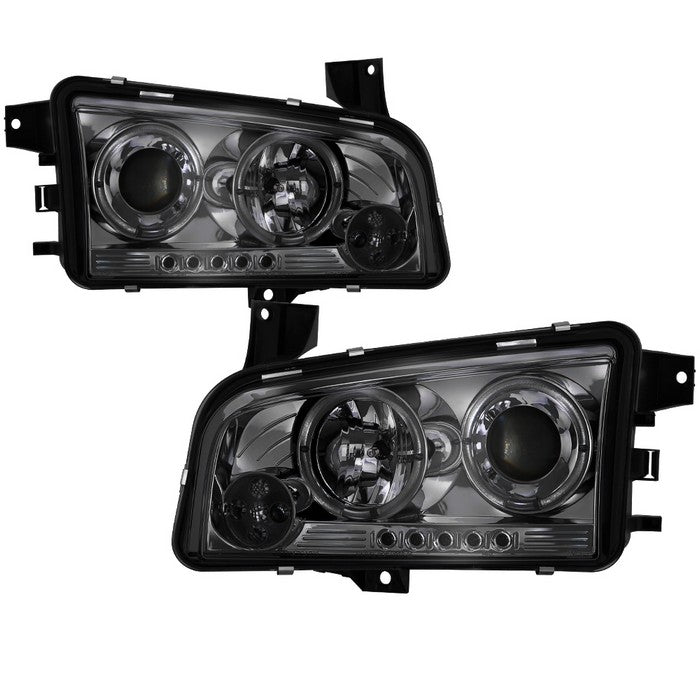 Spyder Dodge Charger 06-10 Projector Headlights Halogen Only - LED Halo LED Smke PRO-YD-DCH05-LED-SM