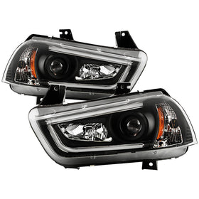 Spyder Dodge Charger 11-14 Projector Headlights Halogen - Light Tube DRL Blk PRO-YD-DCH11-LTDRL-BK