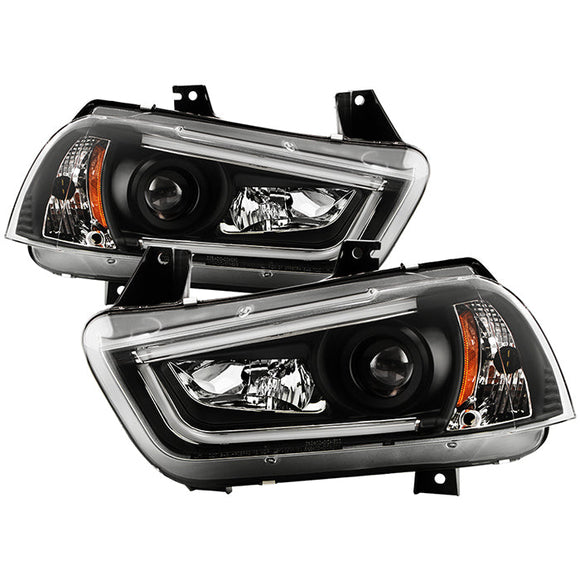 Spyder Dodge Charger 11-14 Projector Headlights Halogen - Light Tube DRL Blk PRO-YD-DCH11-LTDRL-BK