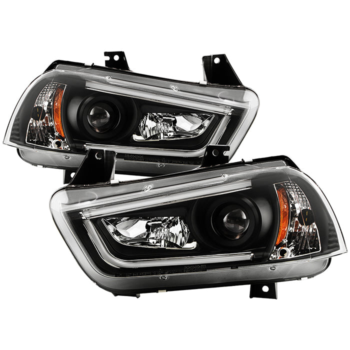 Spyder Dodge Charger 11-14 Projector Headlights Halogen - Light Tube DRL Blk PRO-YD-DCH11-LTDRL-BK