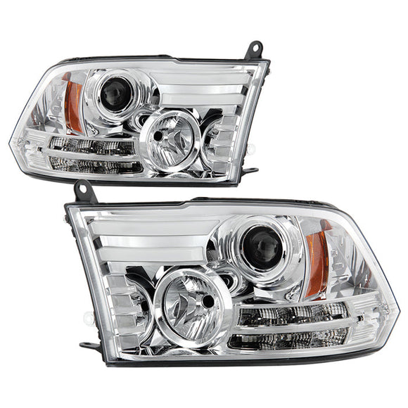 Spyder Dodge Ram 09-12 Projector Headlights Light Bar DRL Chrome PRO-YD-DR09-LBDRL-C