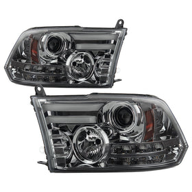 Spyder Dodge Ram 09-12 Projector Headlights Light Bar DRL Smoke PRO-YD-DR09-LBDRL-SM