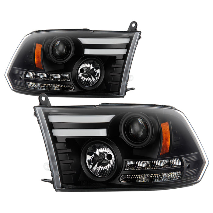 Spyder Dodge Ram 13-15 Projector Headlights Light Bar DRL Black PRO-YD-DR13-LBDRL-BK