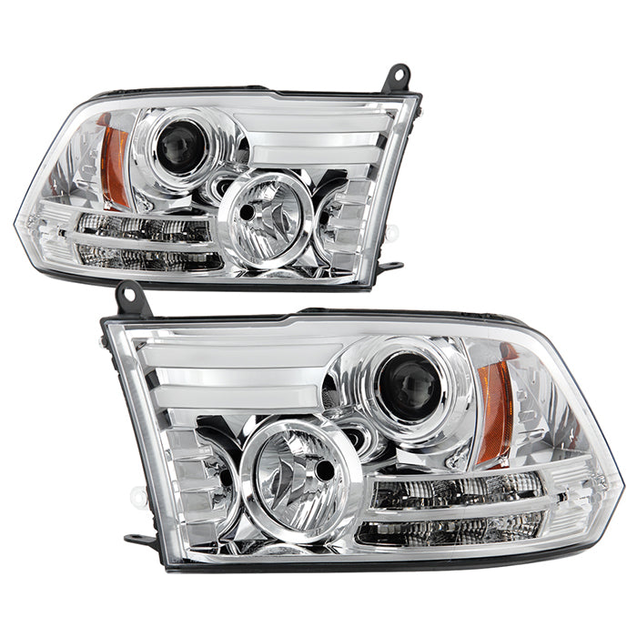 Spyder Dodge Ram 13-15 Projector Headlights Light Bar DRL Chrome PRO-YD-DR13-LBDRL-C