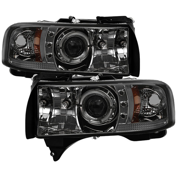 Spyder Dodge Ram 1500 94-01 94-02 Projector Headlights LED Halo LED Smke PRO-YD-DR94-HL-AM-SMC
