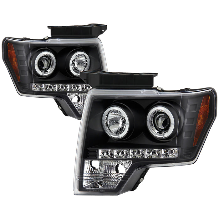 Spyder Ford F150 09-14 Projector Headlights Halogen Model- LED Halo LED Blk PRO-YD-FF15009-HL-BK