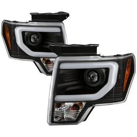 Spyder Ford F150 09-14 Projector Headlights Halogen Model- Light Bar DRL Blk PRO-YD-FF15009-LBDRL-BK