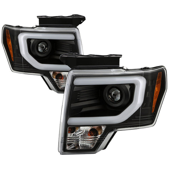 Spyder Ford F150 09-14 Projector Headlights Halogen Model- Light Bar DRL Blk PRO-YD-FF15009-LBDRL-BK