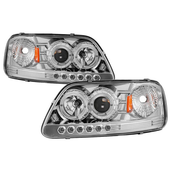 Spyder Ford F150 97-0 Projector - LED Halo Amber Reflctr LED Chrome PRO-YD-FF15097-1P-AM-C