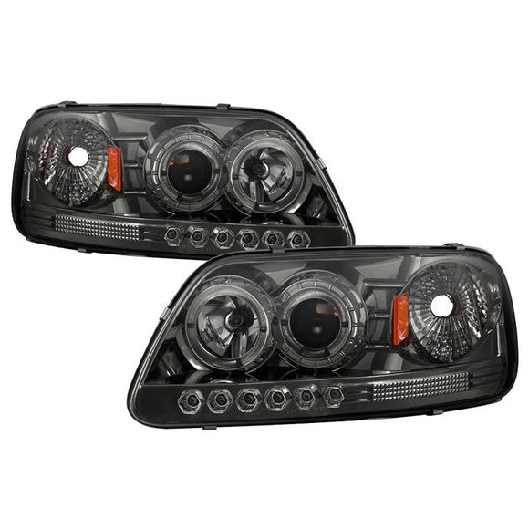 Spyder Ford F150 97-03 Projector - LED Halo Amber Reflctr LED Smke PRO-YD-FF15097-1P-AM-SMC