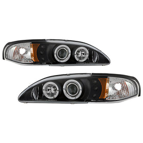 Spyder Ford Mustang 94-98 1PC Projector LED Halo Amber Reflctr LED Blk Low H3 PRO-YD-FM94-1PC-AM-BK