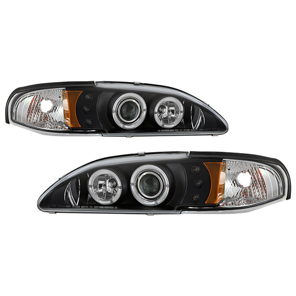 Spyder Ford Mustang 94-98 1PC Projector LED Halo Amber Reflctr LED Blk Low H3 PRO-YD-FM94-1PC-AM-BK