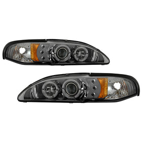 Spyder Ford Mustang 94-98 1PC Projector LED Halo Amber Reflctr LED Smk PRO-YD-FM94-1PC-AM-SMC