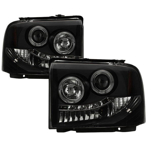 Spyder Ford F250/350 05-07 Projector Headlights LED Halo LED Blk Smke PRO-YD-FS05-HL-BSM