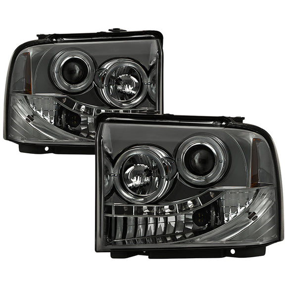Spyder Ford F250/350/450 Super Duty 05-07 Projector Headlights LED Halo- LED Smke PRO-YD-FS05-HL-SM