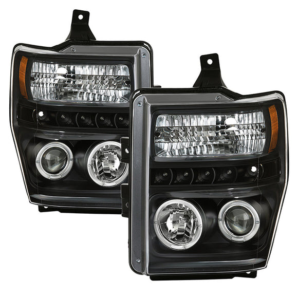 Spyder Ford F250/350/450 Super Duty 08-10 Projector Headlights LED Halo LED Blk PRO-YD-FS08-HL-BK