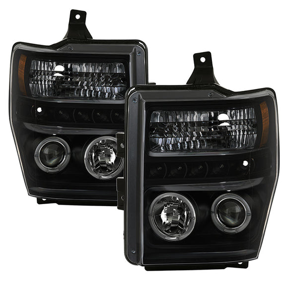 Spyder Ford F250/350 08-10 Projector Headlights LED Halo LED Blk Smke PRO-YD-FS08-HL-BSM