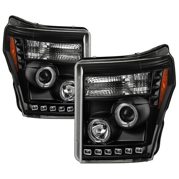 Spyder Ford Super Duty 11-15 Projector Headlights LEDHalo DRL Blk High H1 Low 9006 PRO-YD-FS11-HL-BK