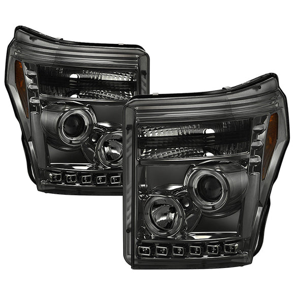 Spyder Ford Super Duty 11-15 Projector Headlights LED Halo DRL Smke Low 9006 PRO-YD-FS11-HL-SM