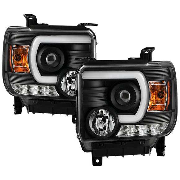 Spyder GMC Sierra 14-16 Projector Headlights Light Bar DRL Blk PRO-YD-GS14V2-LBDRL-BK