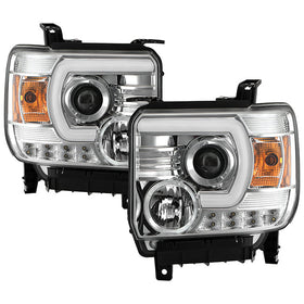 Spyder GMC Sierra 14-16 Projector Headlights Light Bar DRL Chrm PRO-YD-GS14V2-LBDRL-C