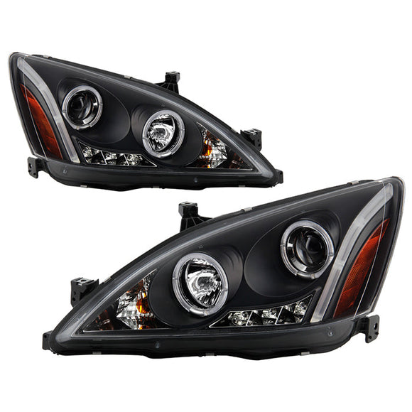 Spyder Honda Accord 03-07 Projector Headlights LED Halo Amber Reflctr LED Blk PRO-YD-HA03-AM-BK