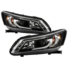Spyder Honda Accord 2013-2015 4DR Projector Headlights Light Bar DRL Black PRO-YD-HA13-LBDRL-BK