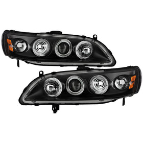 Spyder Honda Accord 98-02 1PC Projector Headlights LED Halo Amber Reflctr Blk PRO-YD-HA98-AM-BK