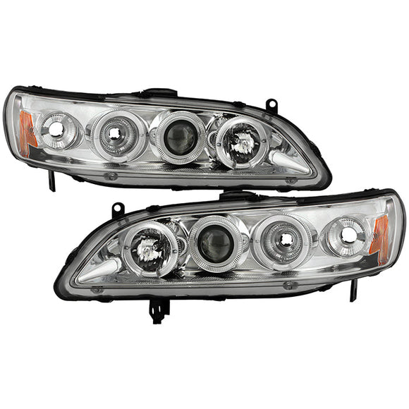 Spyder Honda Accord 98-02 1PC Projector Headlights LED Halo Amber Reflctr Chrm PRO-YD-HA98-AM-C