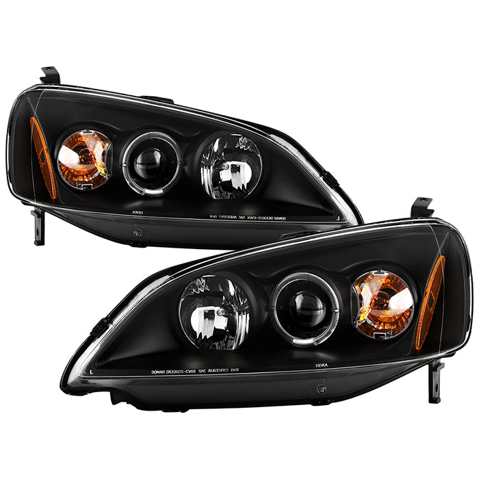 Spyder Honda Civic 01-03 2/4DR Projector Headlights - LED Halo Amber Reflector Blk PRO-YD-HC01-AM-BK
