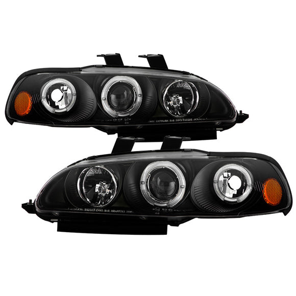 Spyder Honda Civic 92-95 2/3DR 1PC Projector LED Halo Amber Reflctr Blk PRO-YD-HC921P-23D-AM-BK