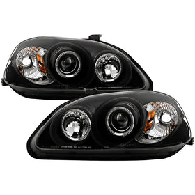 Spyder Honda Civic 96-98 Projector Headlights LED Halo Amber Reflctr Blk PRO-YD-HC96-AM-BK