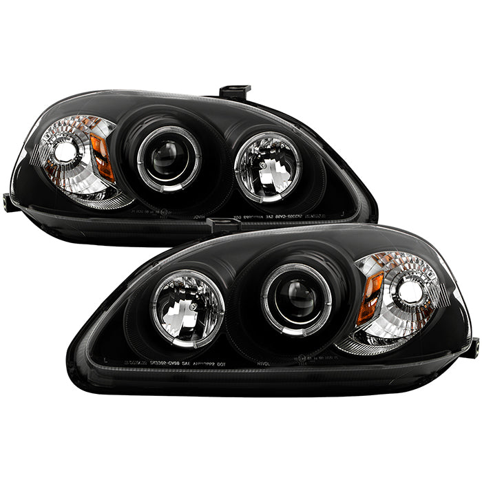 Spyder Honda Civic 96-98 Projector Headlights LED Halo Amber Reflctr Blk PRO-YD-HC96-AM-BK