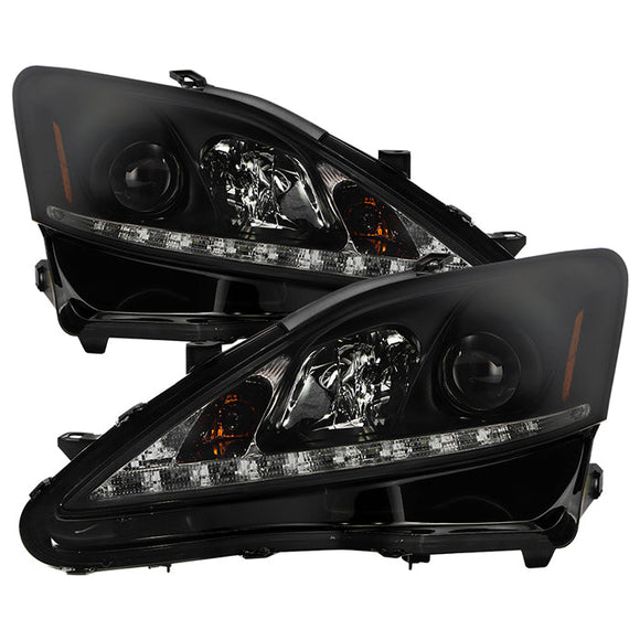 Spyder Lexus IS 250/350 2006-2010 Projector Headlights DRL Black Smoke PRO-YD-LIS06-DRL-BSM