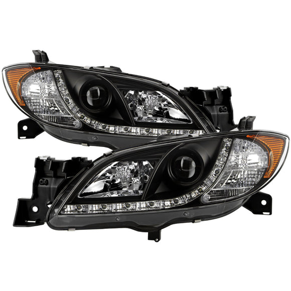 Spyder Mazda 3 04-08 4Dr (Sedan ONLY) Projector Headlights Halogen - DRL Blk PRO-YD-M304-DRL-BK