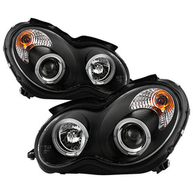 Spyder Mercedes Benz C-Class 01-05 4 DrProjector Headlights Halogen LED Halo Blk PRO-YD-MBW203-HL-BK