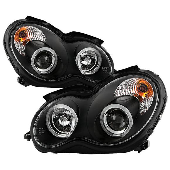 Spyder Mercedes Benz C-Class 01-05 4 DrProjector Headlights Halogen LED Halo Blk PRO-YD-MBW203-HL-BK