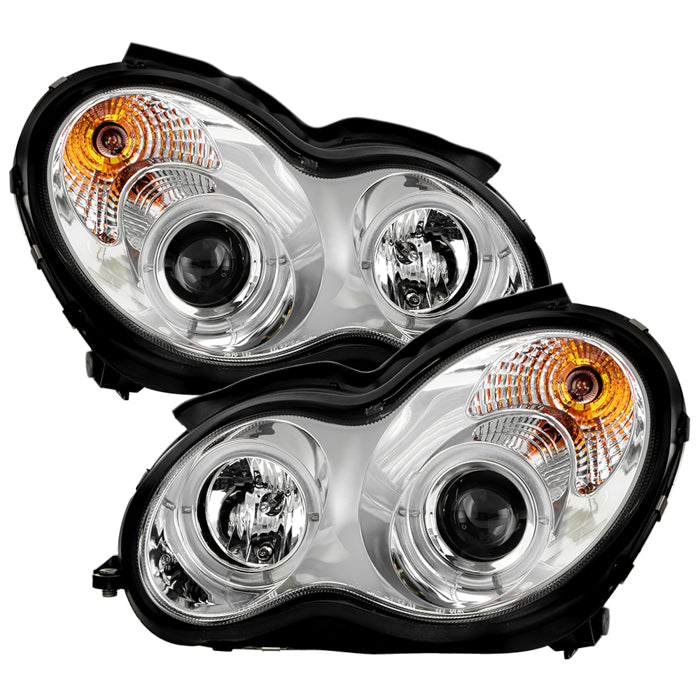 Spyder Mercedes Benz C-Class 01-05 4 DrProjector Headlights Halogen-LED Halo Chrm PRO-YD-MBW203-HL-C
