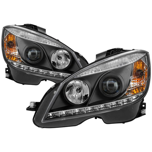 Spyder Mercedes Benz C-Class 08-11 Projector Headlights Halogen - DRL Blk PRO-YD-MBW20408-DRL-BK