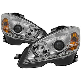 Spyder Mercedes Benz C-Class 08-11 Projector Headlights Halogen - DRL Chrm PRO-YD-MBW20408-DRL-C