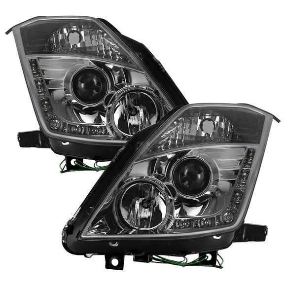 Spyder Nissan 350Z 03-05 Projector Headlights Halogen Model Only - DRL Smoke PRO-YD-N350Z02-DRL-SM
