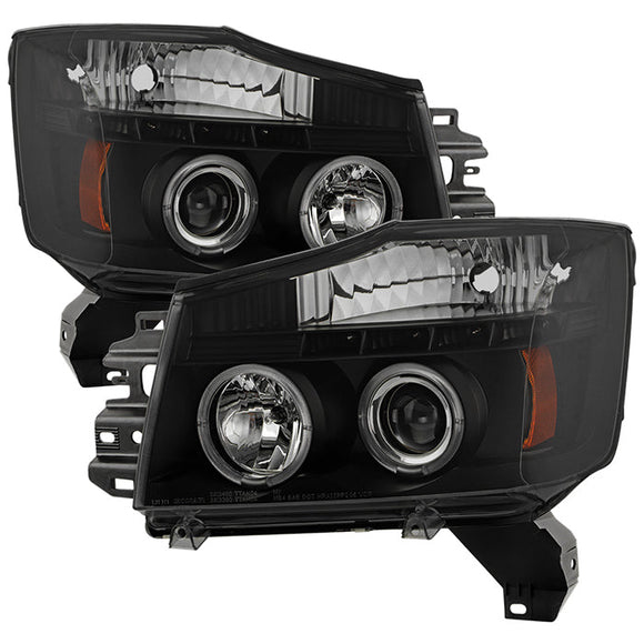 Spyder Nissan Titan 04-14 Projector Headlights LED Halo LED Blk Smke PRO-YD-NTI04-HL-BSM
